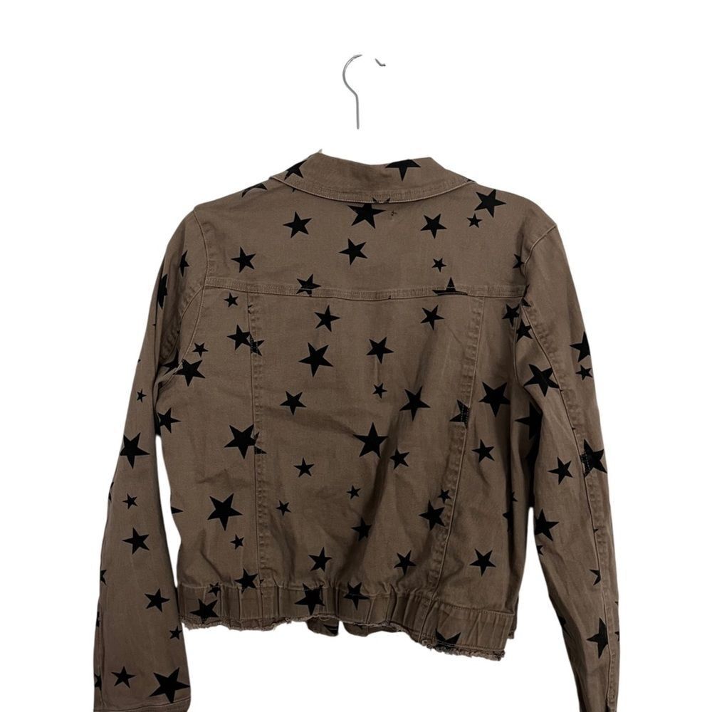 Fashion Nova Star Print Jacket Womens Brown Cropped Denim Trucker Y2K | Size L - Picture 6 of 6